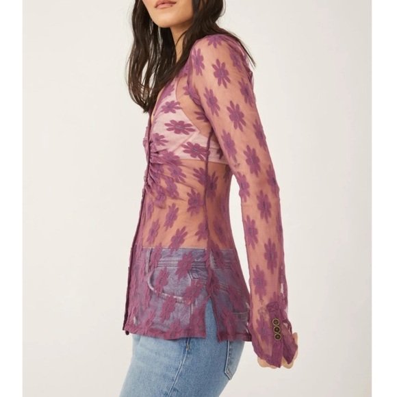 Free People Flowers Fields Mesh Button Up Shirt Size: XS - Picture 3 of 14